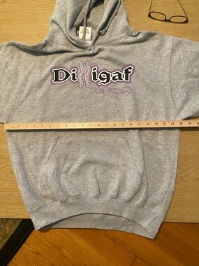 Dilligaf Grey Graphic Hoodie with Purple Accents from LAKE GEORGE NY